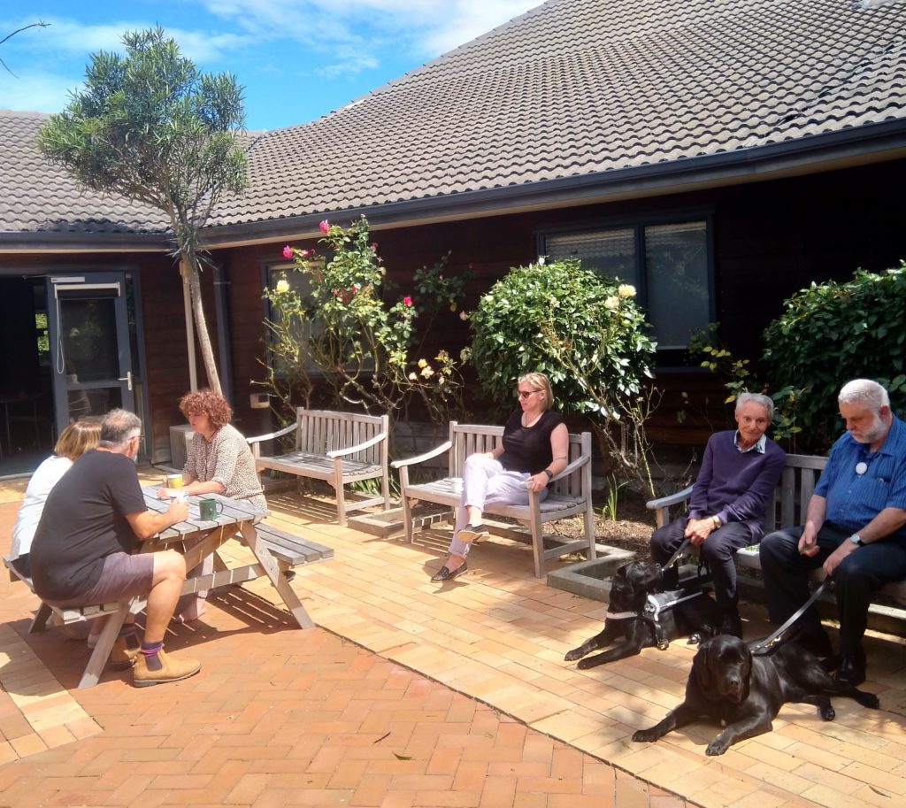 Board members enjoying the sunshine after meeting at the Blind Low Vision NZ offices in Christchurch